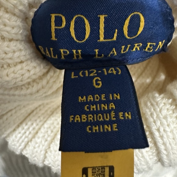 Polo Ralph Lauren Knit Sweater Youth L 12/14 White Pullover Stripe Preppy - Picture 2 of 8